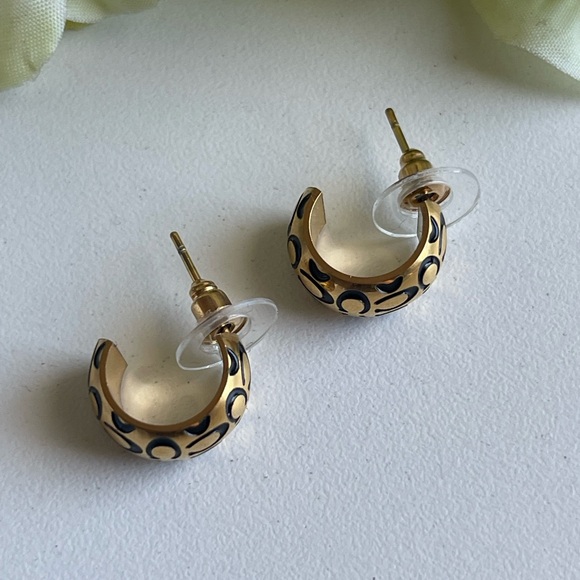 Coach Elegant Gold and Black Hoop Earrings - Picture 5 of 9